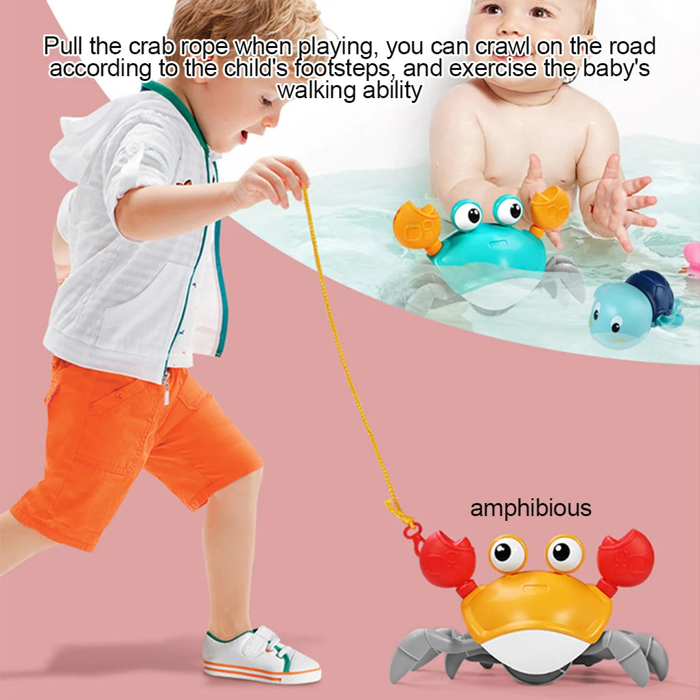 Baby Bath Tub Water Play Crab Toy Clockwork Portable Beach Children Shower Accessory Baby Pulling a String to Learn to Walk