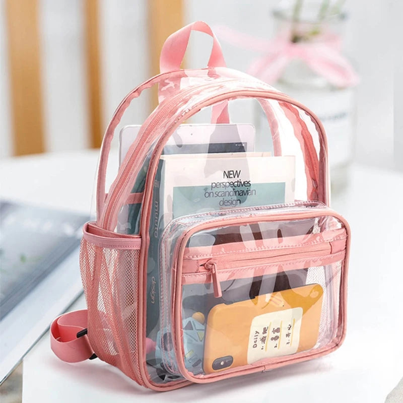 Women's Transparent Waterproof PVC Backpack - Stylish Clear Bag for College Students