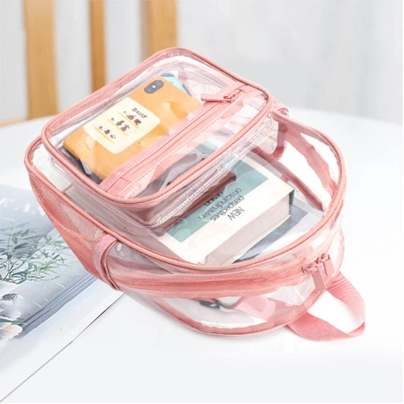 Women's Transparent Waterproof PVC Backpack - Stylish Clear Bag for College Students